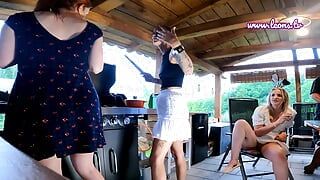 Sexy and Hot Tight Pussy Girls having a party Outdoors at the Garden No Panties and with Thongs in Miniskirt and Summder Dresses